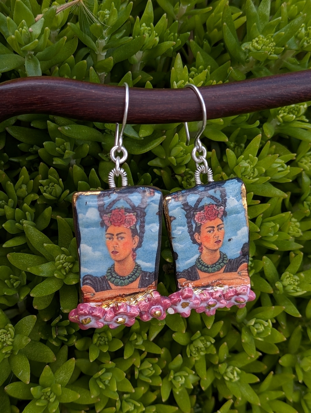 Rare Frida Khalo Earrings Artisan Ceramic Jewelry Sterling Silver